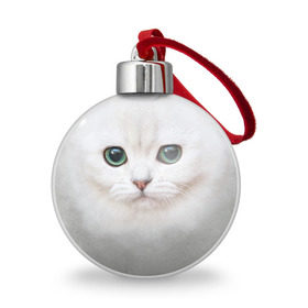 Ёлочный шар с принтом Белый котик в Новосибирске, Пластик | Диаметр: 77 мм | белая кошка | киса | кот | котик | кошка