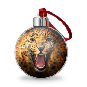 Ёлочный шар с принтом Леопард в Новосибирске, Пластик | Диаметр: 77 мм | киса | кошка | леопард | хищник