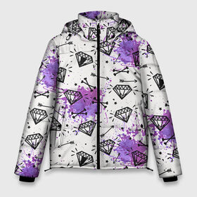 Мужская зимняя куртка 3D с принтом Стрелы и алмазы в Новосибирске, верх — 100% полиэстер; подкладка — 100% полиэстер; утеплитель — 100% полиэстер | длина ниже бедра, свободный силуэт Оверсайз. Есть воротник-стойка, отстегивающийся капюшон и ветрозащитная планка. 

Боковые карманы с листочкой на кнопках и внутренний карман на молнии. | swag | алмазы | бриллианты | кляксы | стрелы