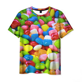 Мужская футболка 3D с принтом Конфетки в Новосибирске, 100% полиэфир | прямой крой, круглый вырез горловины, длина до линии бедер | вкусности | конфеты | мармелад | сладости