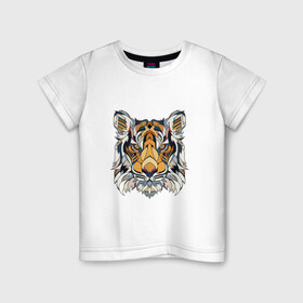 Детская футболка хлопок с принтом Тигруля в Новосибирске, 100% хлопок | круглый вырез горловины, полуприлегающий силуэт, длина до линии бедер | звери | лев | минимализм | свирепый тигр защитит вас в любое время :)геометрия | тигр