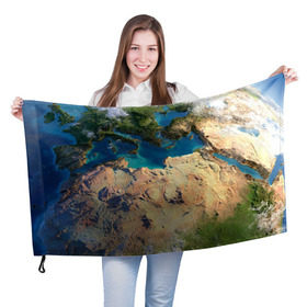 Флаг 3D с принтом Земля в Новосибирске, 100% полиэстер | плотность ткани — 95 г/м2, размер — 67 х 109 см. Принт наносится с одной стороны | земля | космос | планета