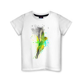 Детская футболка хлопок с принтом Волнистый попугай в Новосибирске, 100% хлопок | круглый вырез горловины, полуприлегающий силуэт, длина до линии бедер | Тематика изображения на принте: myparrots | попугаи | птицы | цветы