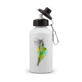 Бутылка спортивная с принтом Волнистый попугай в Новосибирске, металл | емкость — 500 мл, в комплекте две пластиковые крышки и карабин для крепления | myparrots | попугаи | птицы | цветы
