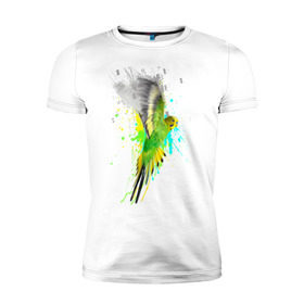 Мужская футболка премиум с принтом Волнистый попугай в Новосибирске, 92% хлопок, 8% лайкра | приталенный силуэт, круглый вырез ворота, длина до линии бедра, короткий рукав | myparrots | попугаи | птицы | цветы