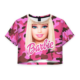 Женская футболка 3D укороченная с принтом Барби в Новосибирске, 100% полиэстер | круглая горловина, длина футболки до линии талии, рукава с отворотами | Тематика изображения на принте: swag | барки | девушкам | камуфляж | свэг