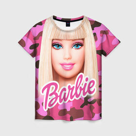 Женская футболка 3D с принтом Барби в Новосибирске, 100% полиэфир ( синтетическое хлопкоподобное полотно) | прямой крой, круглый вырез горловины, длина до линии бедер | swag | барки | девушкам | камуфляж | свэг