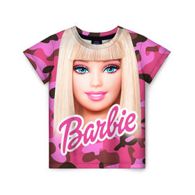Детская футболка 3D с принтом Барби в Новосибирске, 100% гипоаллергенный полиэфир | прямой крой, круглый вырез горловины, длина до линии бедер, чуть спущенное плечо, ткань немного тянется | Тематика изображения на принте: swag | барки | девушкам | камуфляж | свэг