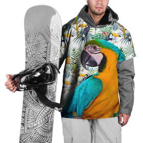 Накидка на куртку 3D с принтом Попугаи в Новосибирске, 100% полиэстер |  | myparrots | parrot | ара | листья | орнамент | попугаи | птицы | рай | синежелтый | тукан | узор | цветы