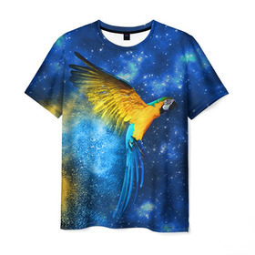 Мужская футболка 3D с принтом Попугаи в Новосибирске, 100% полиэфир | прямой крой, круглый вырез горловины, длина до линии бедер | macaw | myparrots | parrot | ара | космос | попугаи | птицы