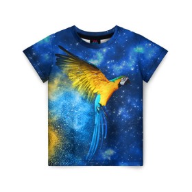 Детская футболка 3D с принтом Попугаи в Новосибирске, 100% гипоаллергенный полиэфир | прямой крой, круглый вырез горловины, длина до линии бедер, чуть спущенное плечо, ткань немного тянется | Тематика изображения на принте: macaw | myparrots | parrot | ара | космос | попугаи | птицы