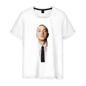 Мужская футболка хлопок с принтом Eminem в Новосибирске, 100% хлопок | прямой крой, круглый вырез горловины, длина до линии бедер, слегка спущенное плечо. | Тематика изображения на принте: eminem | rap | стрит