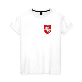 Женская футболка хлопок с принтом Пагоня (Погоня) в Новосибирске, 100% хлопок | прямой крой, круглый вырез горловины, длина до линии бедер, слегка спущенное плечо | 
