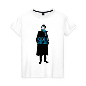 Женская футболка хлопок с принтом Шерлок (SHERLOCK) в Новосибирске, 100% хлопок | прямой крой, круглый вырез горловины, длина до линии бедер, слегка спущенное плечо | «шерлок» | также известен как «шерлок холмс»  британский телесериалsherlock | шерлок