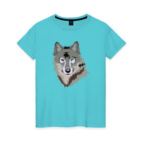 Женская футболка хлопок с принтом Волк в Новосибирске, 100% хлопок | прямой крой, круглый вырез горловины, длина до линии бедер, слегка спущенное плечо | волк | волкволчёнок | рисованный волк | серый волк