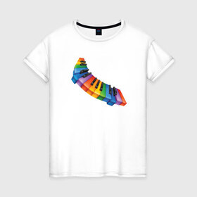 Женская футболка хлопок с принтом Разноцветные клавиши в Новосибирске, 100% хлопок | прямой крой, круглый вырез горловины, длина до линии бедер, слегка спущенное плечо | клавиши | краски | радуга | разноцветные клавишицвета