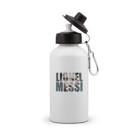 Бутылка спортивная с принтом Lionel Messi face в Новосибирске, металл | емкость — 500 мл, в комплекте две пластиковые крышки и карабин для крепления | месси