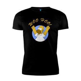 Мужская футболка премиум с принтом Homer Simpson Woo Hoo в Новосибирске, 92% хлопок, 8% лайкра | приталенный силуэт, круглый вырез ворота, длина до линии бедра, короткий рукав | homer simpson woo hoo гомер симпсон