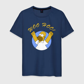 Мужская футболка хлопок с принтом Homer Simpson Woo Hoo в Новосибирске, 100% хлопок | прямой крой, круглый вырез горловины, длина до линии бедер, слегка спущенное плечо. | homer simpson woo hoo гомер симпсон