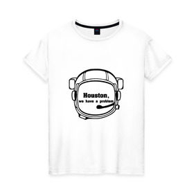 Женская футболка хлопок с принтом Хьюстон,у нас проблема в Новосибирске, 100% хлопок | прямой крой, круглый вырез горловины, длина до линии бедер, слегка спущенное плечо | аполлон 13 | хьюстон | цитата из фильма аполлон 13фильм