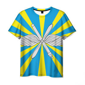 Мужская футболка 3D с принтом Флаг ВВС в Новосибирске, 100% полиэфир | прямой крой, круглый вырез горловины, длина до линии бедер | Тематика изображения на принте: авиатор | авиация | герб | летчику