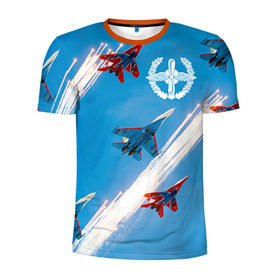 Мужская футболка 3D спортивная с принтом Самолеты в Новосибирске, 100% полиэстер с улучшенными характеристиками | приталенный силуэт, круглая горловина, широкие плечи, сужается к линии бедра | авиатор | авиация | ввс | герб | летчику | небо | самолет