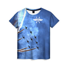 Женская футболка 3D с принтом Самолеты в небе в Новосибирске, 100% полиэфир ( синтетическое хлопкоподобное полотно) | прямой крой, круглый вырез горловины, длина до линии бедер | авиатор | авиация | ввс | герб | летчику | небо | самолет | флаг