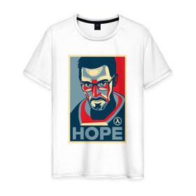 Мужская футболка хлопок с принтом Half-Life HOPE в Новосибирске, 100% хлопок | прямой крой, круглый вырез горловины, длина до линии бедер, слегка спущенное плечо. | half life | hl | mr.freeman | мистер фрим | надежда на hl3hope | халф лайф