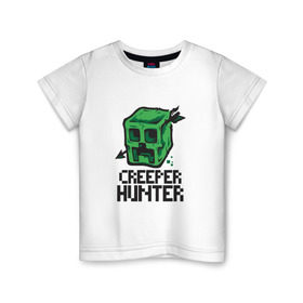 Детская футболка хлопок с принтом Creeper hunter в Новосибирске, 100% хлопок | круглый вырез горловины, полуприлегающий силуэт, длина до линии бедер | крипер | майнкрафт | охотник