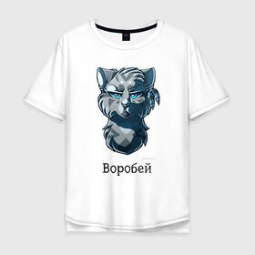Мужская футболка хлопок Oversize с принтом Коты - Воители. Воробей в Новосибирске, 100% хлопок | свободный крой, круглый ворот, “спинка” длиннее передней части | Тематика изображения на принте: 