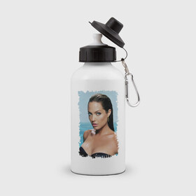 Бутылка спортивная с принтом Angelina Jolie в Новосибирске, металл | емкость — 500 мл, в комплекте две пластиковые крышки и карабин для крепления | angelina jolie | анджелина джоли | кинозвезда