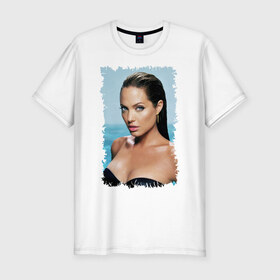 Мужская футболка премиум с принтом Angelina Jolie в Новосибирске, 92% хлопок, 8% лайкра | приталенный силуэт, круглый вырез ворота, длина до линии бедра, короткий рукав | angelina jolie | анджелина джоли | кинозвезда
