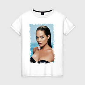 Женская футболка хлопок с принтом Angelina Jolie в Новосибирске, 100% хлопок | прямой крой, круглый вырез горловины, длина до линии бедер, слегка спущенное плечо | angelina jolie | анджелина джоли | кинозвезда