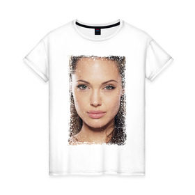 Женская футболка хлопок с принтом Анджелина Джоли (retro style) в Новосибирске, 100% хлопок | прямой крой, круглый вырез горловины, длина до линии бедер, слегка спущенное плечо | angelina jolie | анджелина джоли | кинозвезда