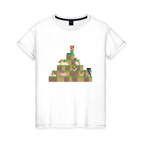 Женская футболка хлопок с принтом Вершина холма в Minecraft в Новосибирске, 100% хлопок | прямой крой, круглый вырез горловины, длина до линии бедер, слегка спущенное плечо | minecraft | майнкрафт | холм на котором сидят различные мобы из игры minecraftкубы
