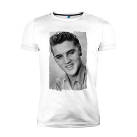 Мужская футболка премиум с принтом Элвис Пресли (Elvis Presley) в Новосибирске, 92% хлопок, 8% лайкра | приталенный силуэт, круглый вырез ворота, длина до линии бедра, короткий рукав | elvis presley | король | рок н ролл | элвис пресли