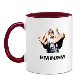 Кружка двухцветная с принтом Eminem Fuck в Новосибирске, керамика | объем — 330 мл, диаметр — 80 мм. Цветная ручка и кайма сверху, в некоторых цветах — вся внутренняя часть | marshal mathers | rap | slim shady
