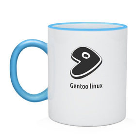 Кружка двухцветная с принтом Gentoo linux в Новосибирске, керамика | объем — 330 мл, диаметр — 80 мм. Цветная ручка и кайма сверху, в некоторых цветах — вся внутренняя часть | Тематика изображения на принте: gentoo | gentoo linuxпрограммист | linux | unix | админ