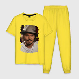Мужская пижама хлопок с принтом Джонни Депп (Johnny Depp) в Новосибирске, 100% хлопок | брюки и футболка прямого кроя, без карманов, на брюках мягкая резинка на поясе и по низу штанин
 | Тематика изображения на принте: johnny depp | голливуд | джонни депп | кинозвезда