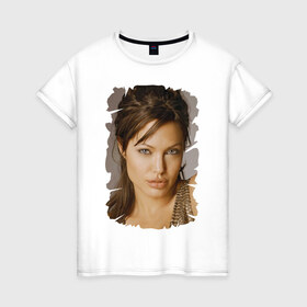 Женская футболка хлопок с принтом Анджелина Джоли в Новосибирске, 100% хлопок | прямой крой, круглый вырез горловины, длина до линии бедер, слегка спущенное плечо | angelina jolie | анджелина джоли | кинозвезда