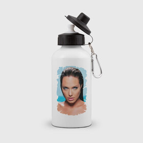 Бутылка спортивная с принтом Анджелина Джоли в Новосибирске, металл | емкость — 500 мл, в комплекте две пластиковые крышки и карабин для крепления | 