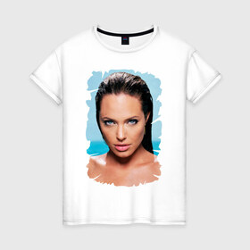 Женская футболка хлопок с принтом Анджелина Джоли в Новосибирске, 100% хлопок | прямой крой, круглый вырез горловины, длина до линии бедер, слегка спущенное плечо | 