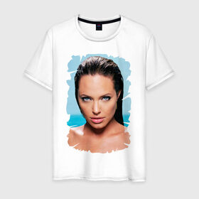 Мужская футболка хлопок с принтом Анджелина Джоли в Новосибирске, 100% хлопок | прямой крой, круглый вырез горловины, длина до линии бедер, слегка спущенное плечо. | Тематика изображения на принте: 
