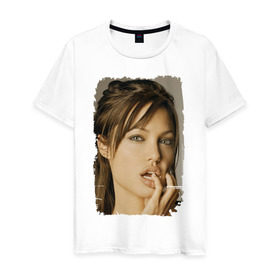 Мужская футболка хлопок с принтом Анджелина Джоли в Новосибирске, 100% хлопок | прямой крой, круглый вырез горловины, длина до линии бедер, слегка спущенное плечо. | angelina jolie | анджелина джоли | кинозвезда