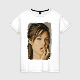 Женская футболка хлопок с принтом Анджелина Джоли в Новосибирске, 100% хлопок | прямой крой, круглый вырез горловины, длина до линии бедер, слегка спущенное плечо | Тематика изображения на принте: angelina jolie | анджелина джоли | кинозвезда