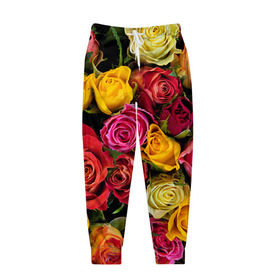 Мужские брюки 3D с принтом Цветы в Новосибирске, 100% полиэстер | манжеты по низу, эластичный пояс регулируется шнурком, по бокам два кармана без застежек, внутренняя часть кармана из мелкой сетки | flower | девушкам | розы | цветочки | цветы