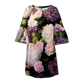 Детское платье 3D с принтом Цветы в Новосибирске, 100% полиэстер | прямой силуэт, чуть расширенный к низу. Круглая горловина, на рукавах — воланы | flower | девушкам | розы | цветочки | цветы