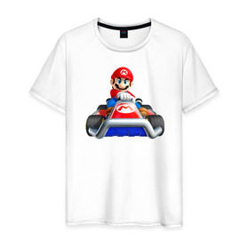 Мужская футболка хлопок с принтом Super Mario в Новосибирске, 100% хлопок | прямой крой, круглый вырез горловины, длина до линии бедер, слегка спущенное плечо. | 