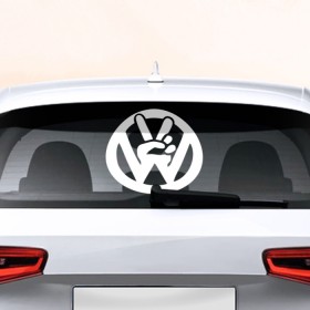 Наклейка на авто - для заднего стекла с принтом Volkswagen в Новосибирске, ПВХ | Точные размеры наклейки зависят от выбранного изображения (ширина не больше 75 мм, высота не больше 45 мм) | Тематика изображения на принте: автобренд | лого | машина | фольксваген