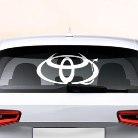 Наклейка на авто - для заднего стекла с принтом Toyota в Новосибирске, ПВХ | Точные размеры наклейки зависят от выбранного изображения (ширина не больше 75 мм, высота не больше 45 мм) | автобренд | лого | машина | тойота